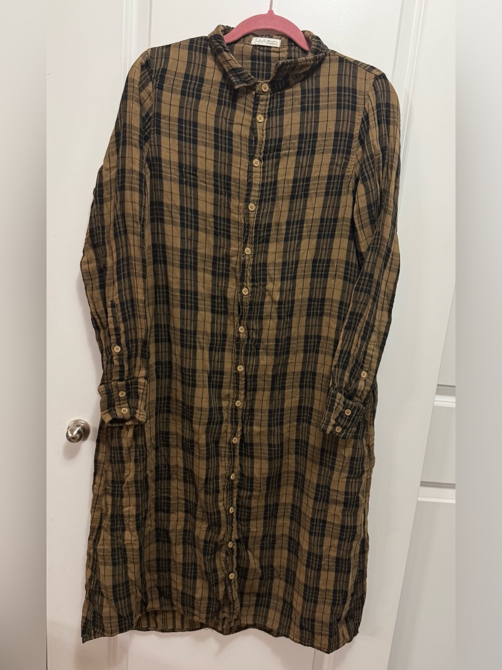 CP x Free People Cotton Long Maxi Button Down Brown Plaid L